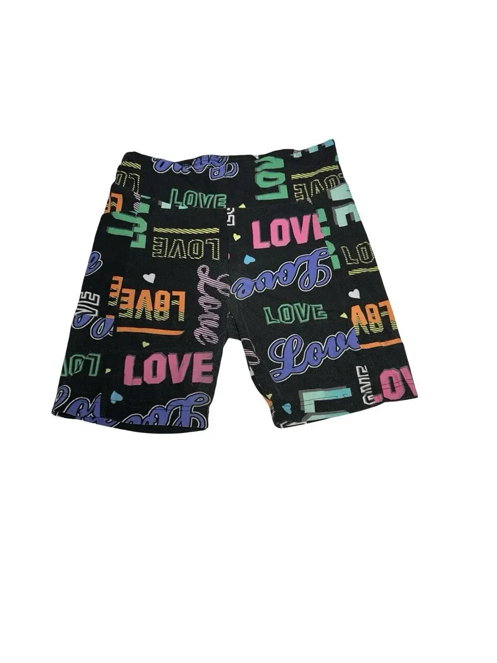 No Boundaries Girls Love Print Bike Shorts Size S 3-5 Stretch Casual Colorful